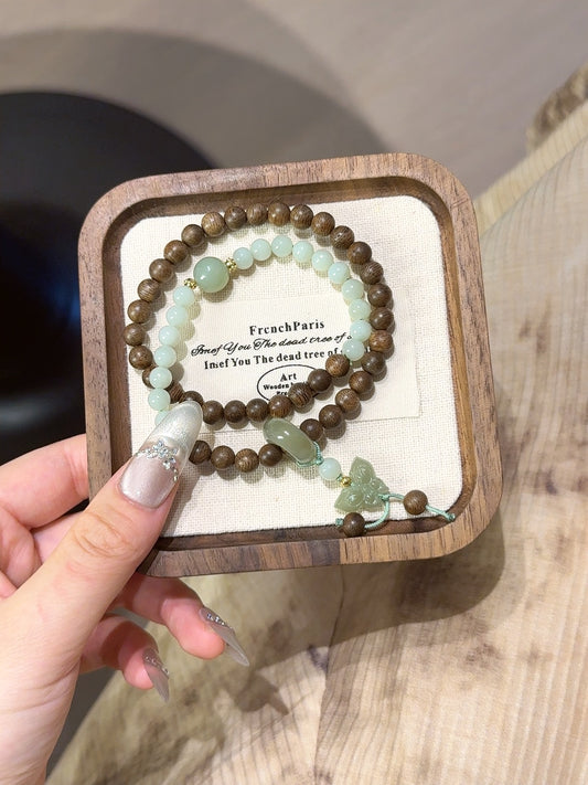 Agarwood & Hetian Jade Butterfly Bracelet