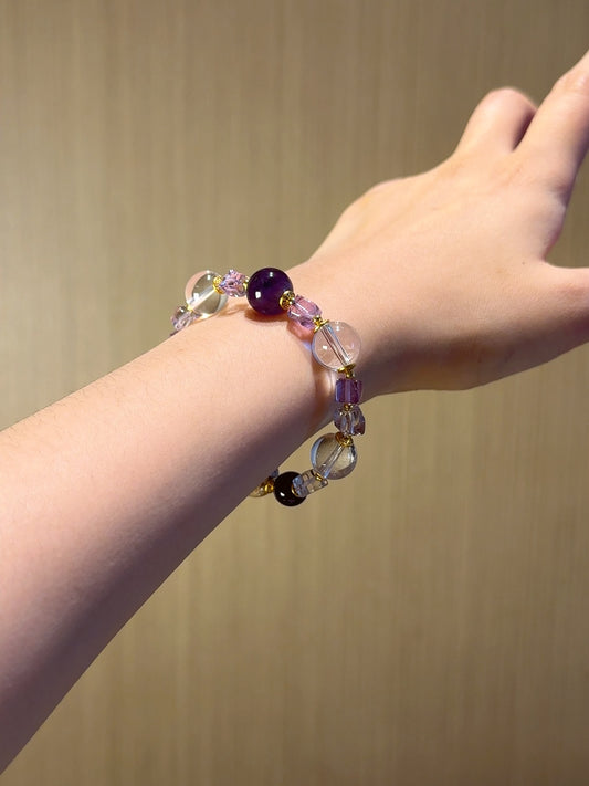Amethyst · Clear Quartz · Charoite Bracelet