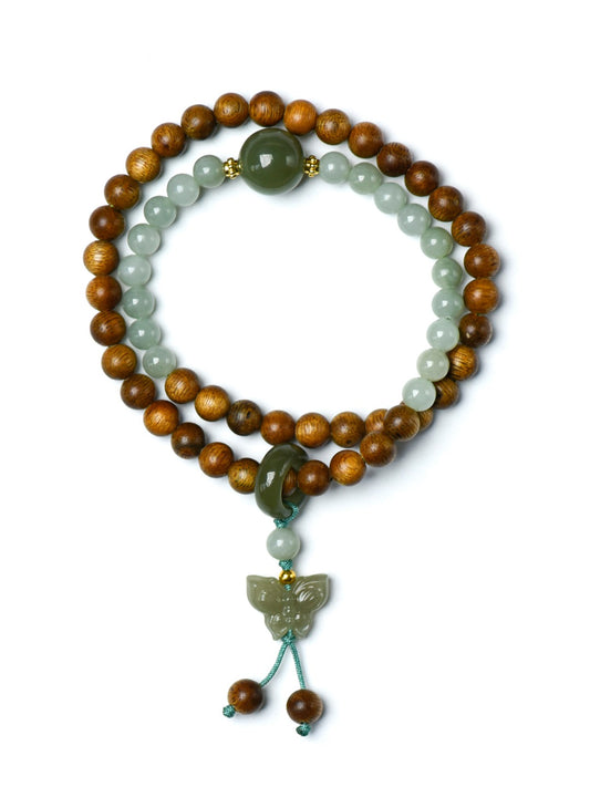 Agarwood & Hetian Jade Butterfly Bracelet