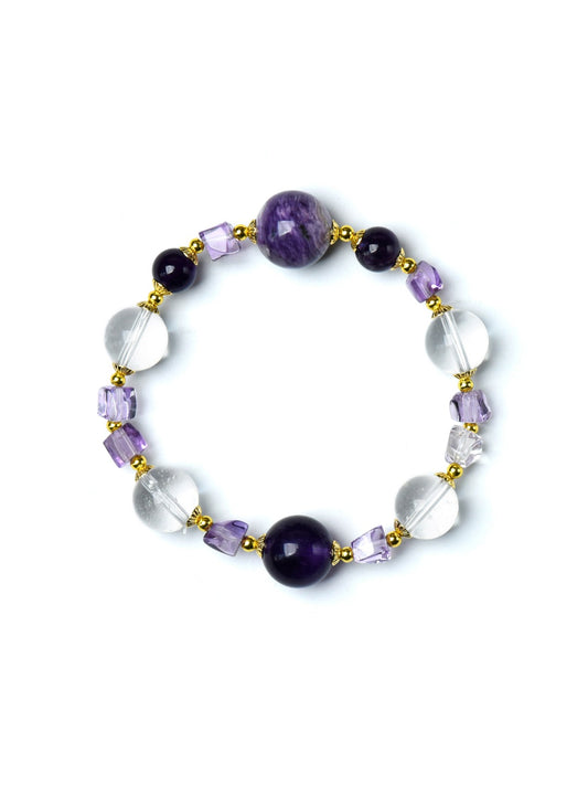 Amethyst · Clear Quartz · Charoite Bracelet